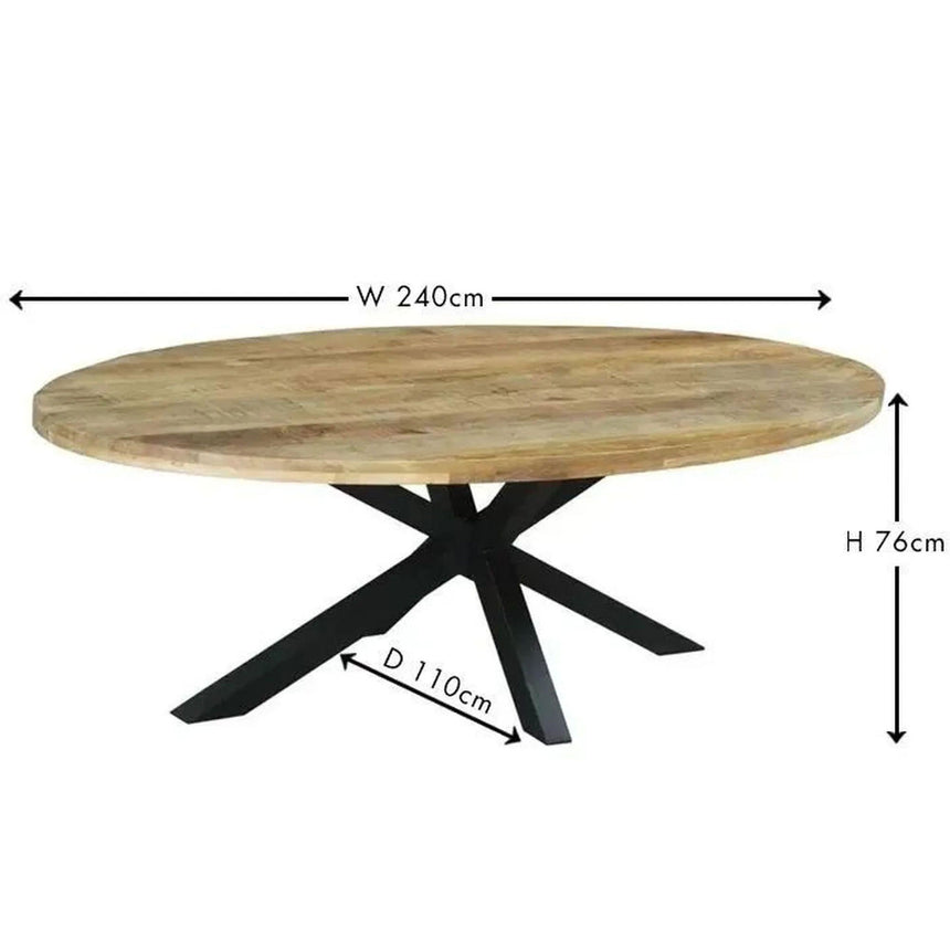 Marine 12 Seater Mango Wood Industrial Oval Dining Table with Black Spider Legs