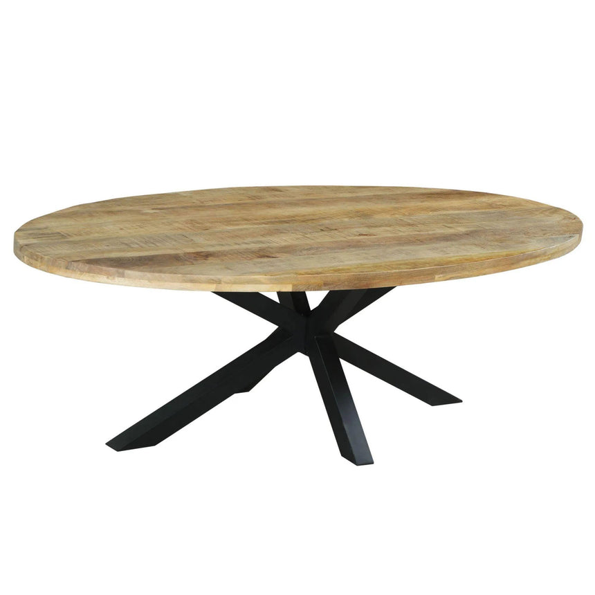 Marine 12 Seater Mango Wood Industrial Oval Dining Table with Black Spider Legs