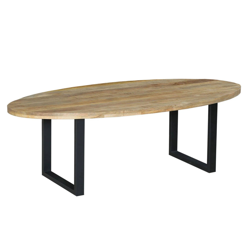 Marine 12 Seater Mango Wood Industrial Oval Dining Table with Black U Legs