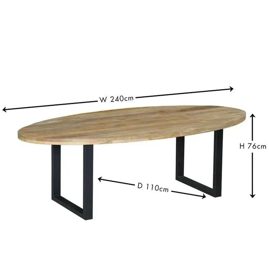 Marine 12 Seater Mango Wood Industrial Oval Dining Table with Black U Legs