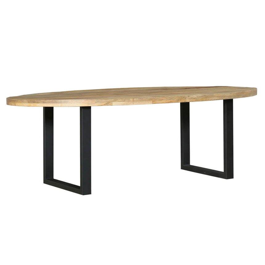 Marine 12 Seater Mango Wood Industrial Oval Dining Table with Black U Legs