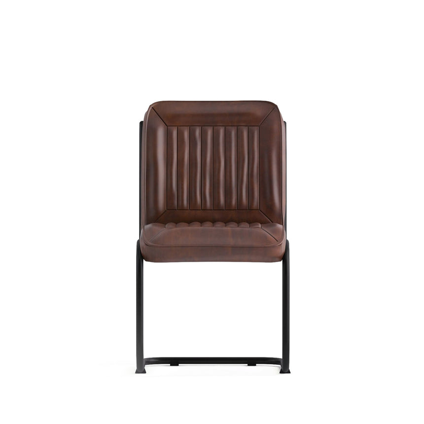 Set of 2 Umbria Industrial Brown Buffalo Leather Dining Chair with Cantilever Base