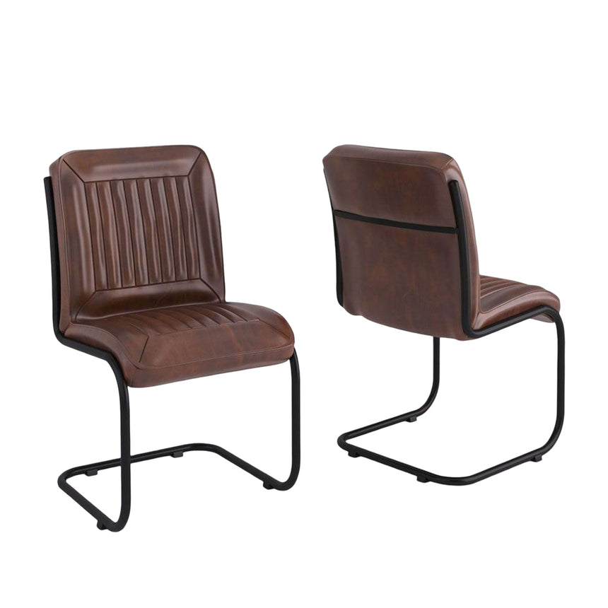 Set of 2 Umbria Industrial Brown Buffalo Leather Dining Chair with Cantilever Base