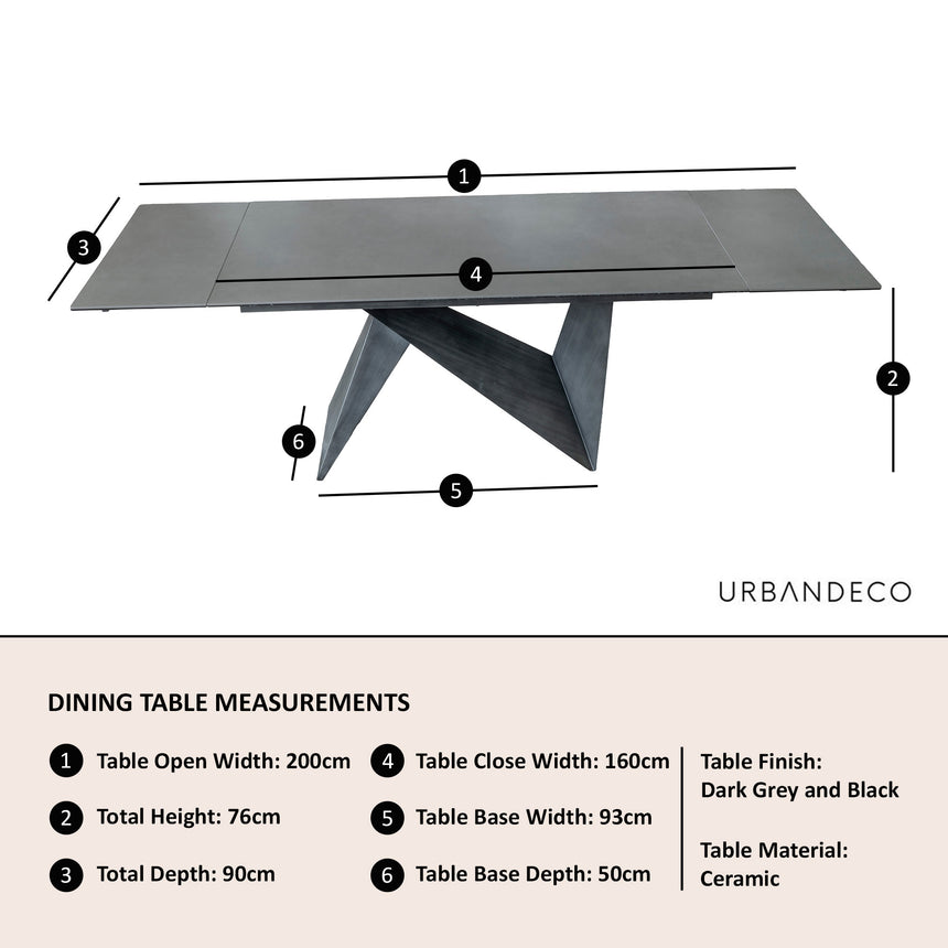 Narni Dark Grey Ceramic Extending Dining Table - 160cm-240cm