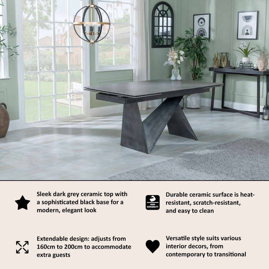 Narni Dark Grey Ceramic Extending Dining Table - 160cm-240cm