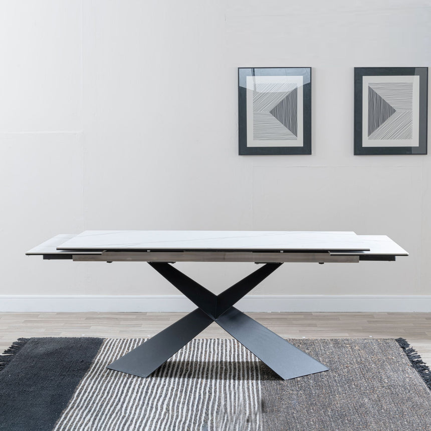 Grappa White Ceramic Extending Dining Table with Black Cross Base