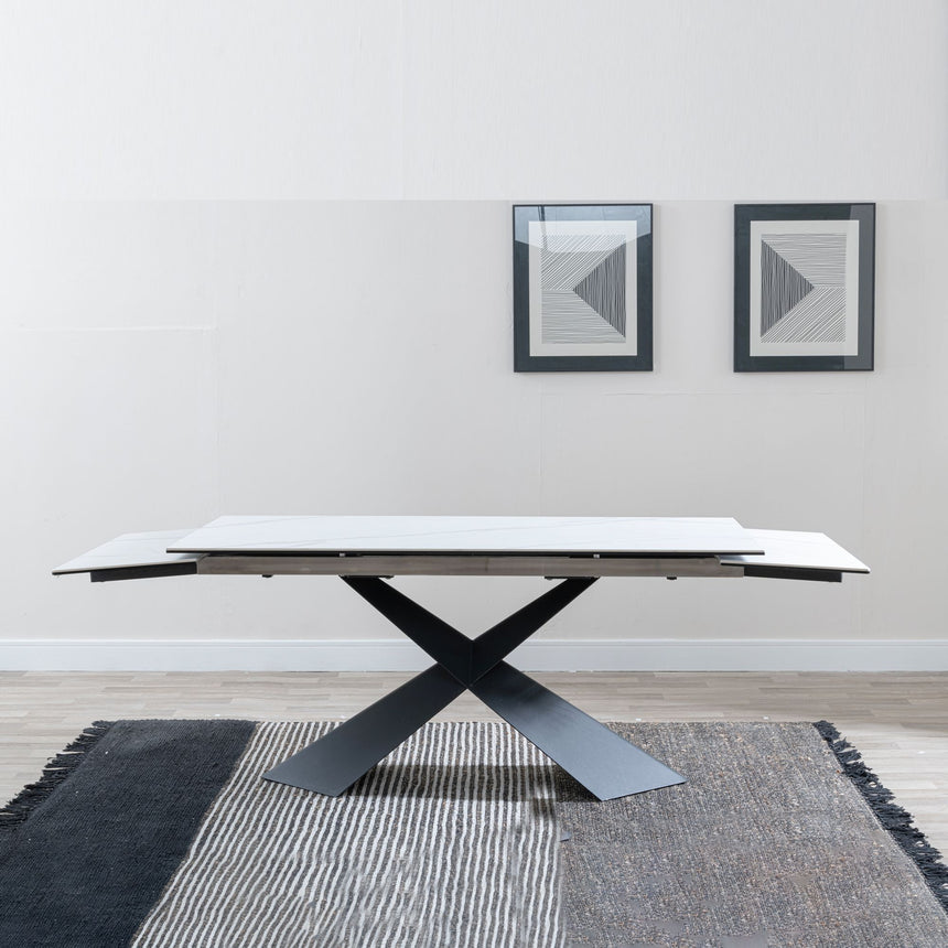 Grappa White Ceramic Extending Dining Table with Black Cross Base