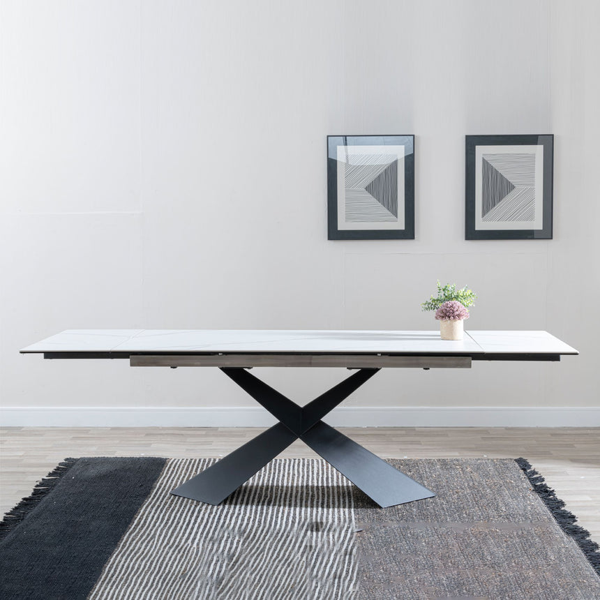 Grappa White Ceramic Extending Dining Table with Black Cross Base