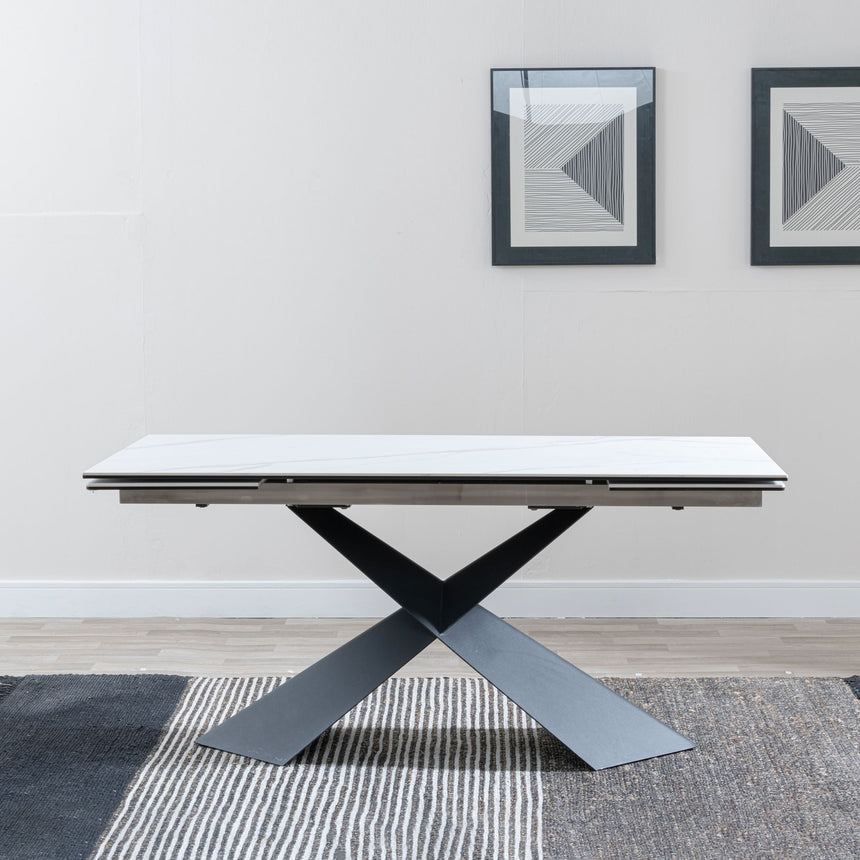 Grappa White Ceramic Extending Dining Table with Black Cross Base