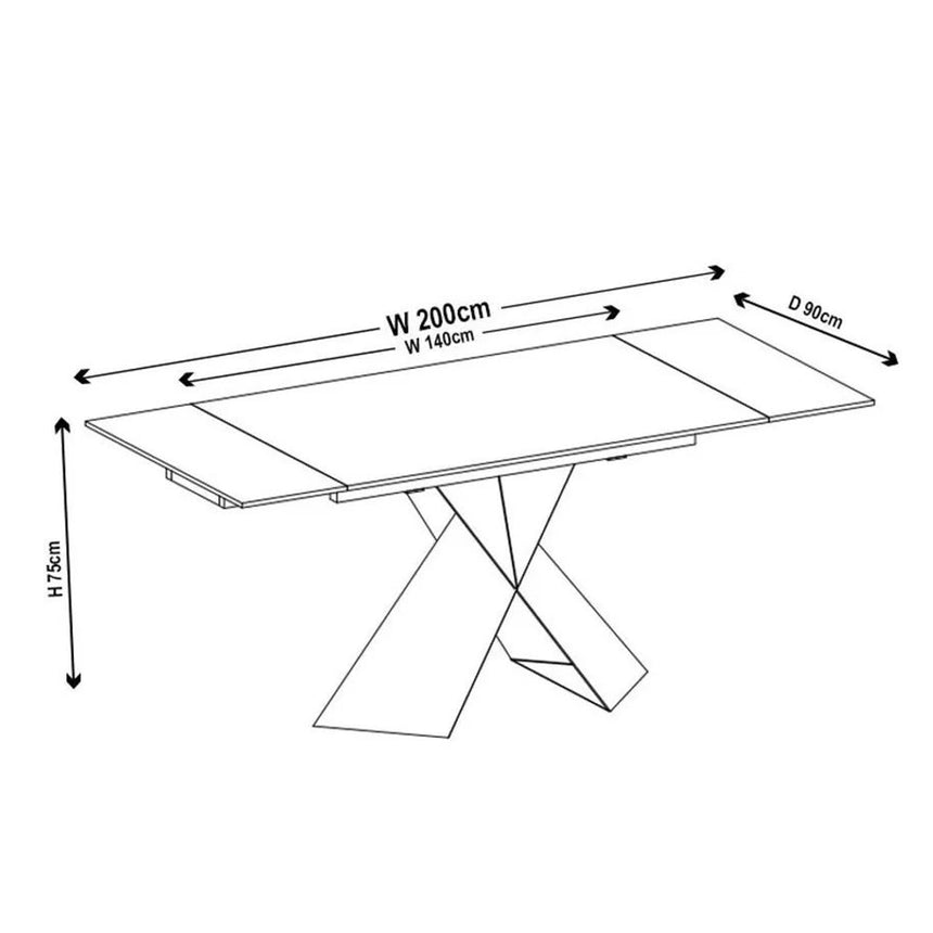 Grappa White Ceramic Extending Dining Table with Black Cross Base