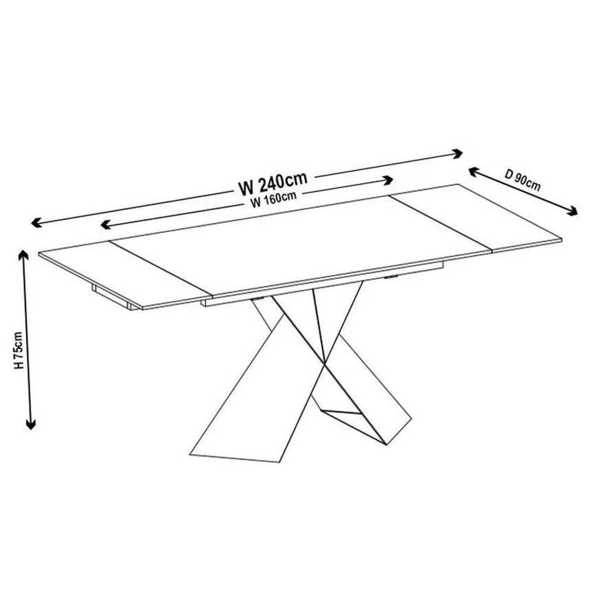 Grappa White Ceramic Extending Dining Table with Black Cross Base