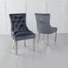 Set of 2 Lion Knocker Back Velvet Fabric Dining Chair with Chrome Legs