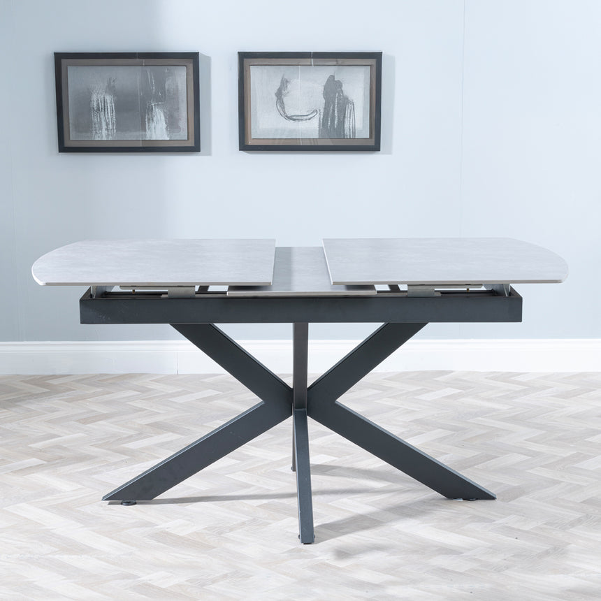 Licata Grey Ceramic Extending Dining Table with Black Star Base - 140cm-180cm