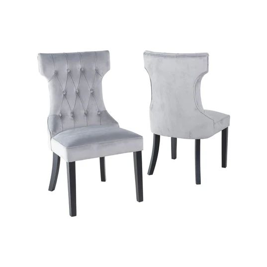 Set of 2 Brixen Velvet Fabric Dining Chair with Black Wooden Legs