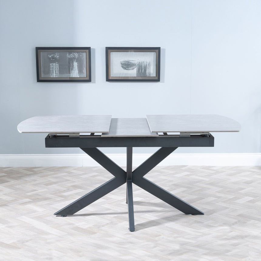 Licata Grey Ceramic Extending Dining Table with Black Star Base - 140cm-180cm