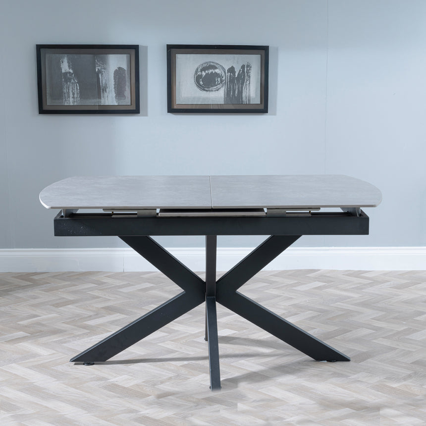 Licata Grey Ceramic Extending Dining Table with Black Star Base - 140cm-180cm