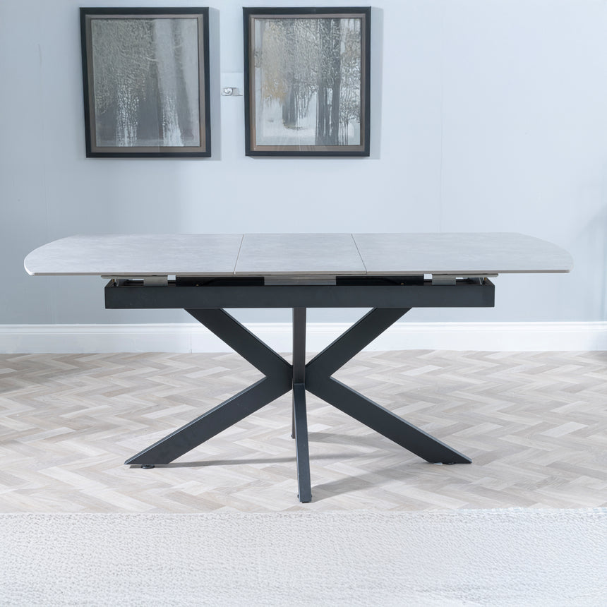 Licata Grey Ceramic Extending Dining Table with Black Star Base - 140cm-180cm