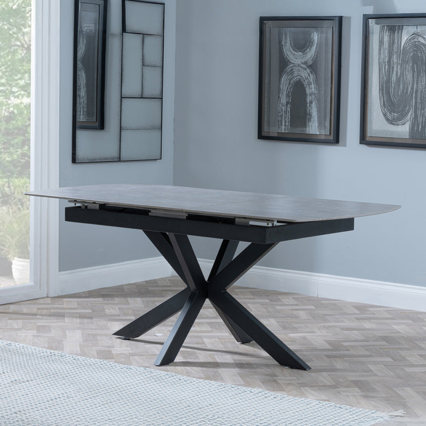 Licata Grey Ceramic Extending Dining Table with Black Star Base - 140cm-180cm