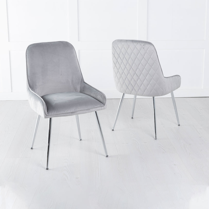 Set of 2 Todi Velvet Fabric Dining Chair with Stitched Back and Chrome Legs