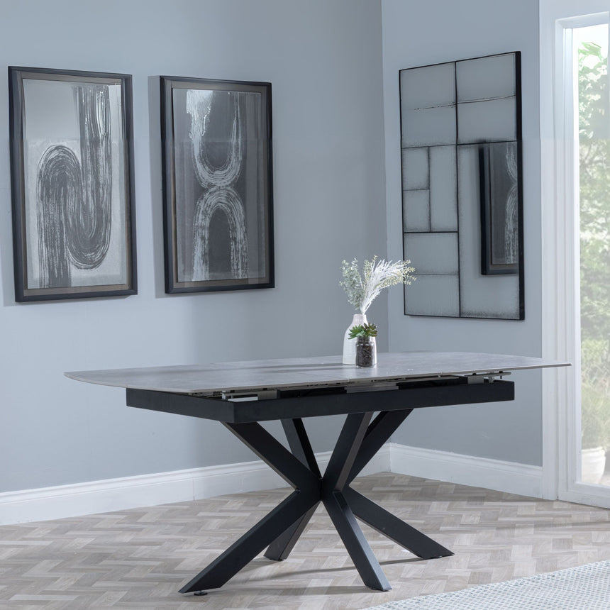 Licata Grey Ceramic Extending Dining Table with Black Star Base - 140cm-180cm