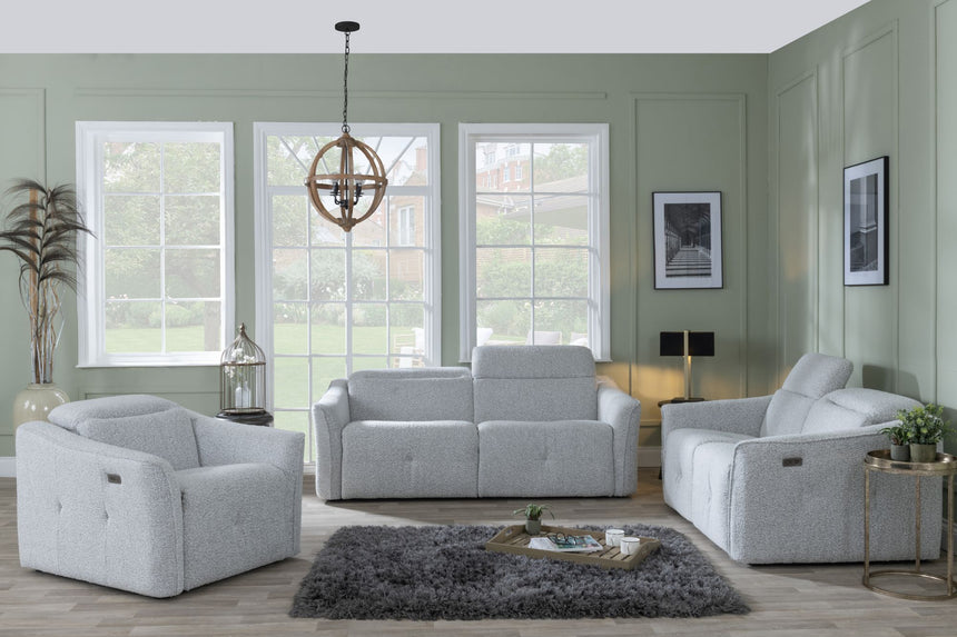 Brescia Light Grey Teddy Fabric Electric Recliner Sofa Set