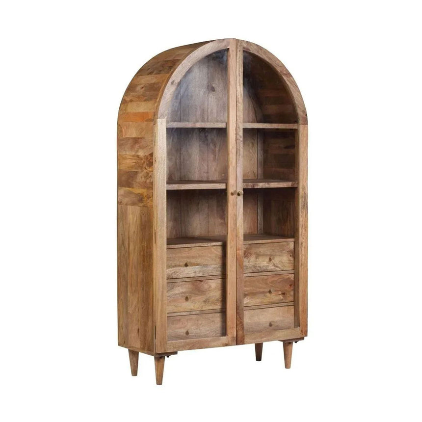 Lecco Natural Mango Wood and Rattan 2 Door 3 Drawer Display Cabinet