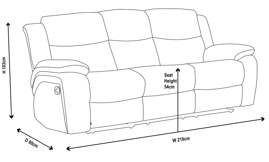 Legnano Grey Fabric 3 Seater Recliner Sofa