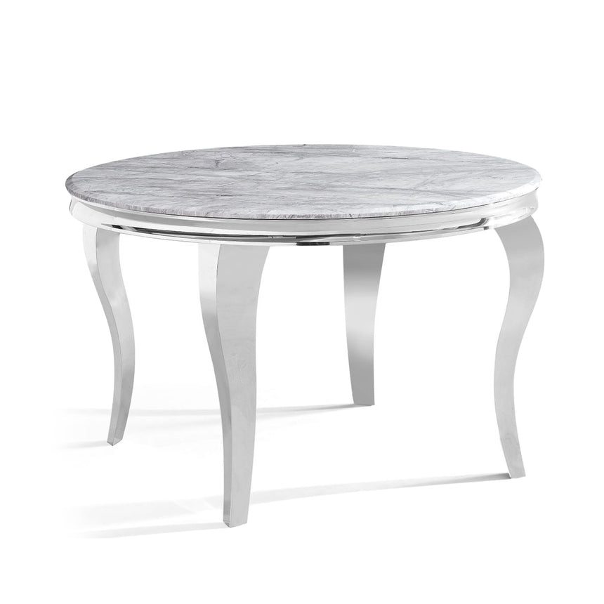 Milan 4 Seater Grey Marble and Chrome Round Dining Table