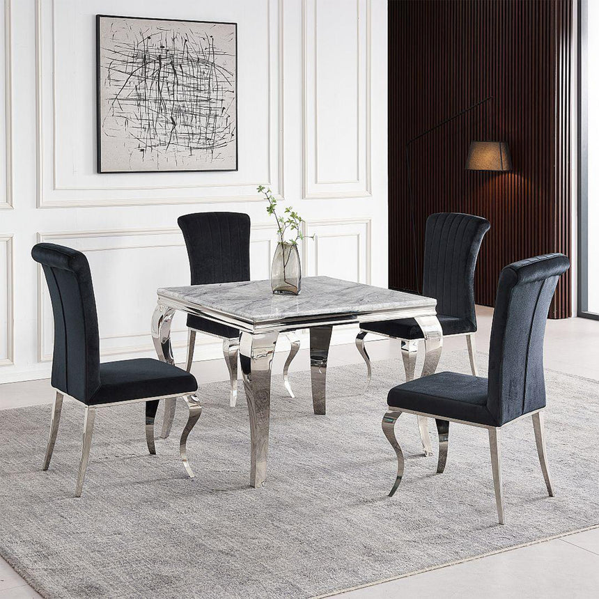 Milan 2 Seater Grey Marble and Chrome Square Dining Table