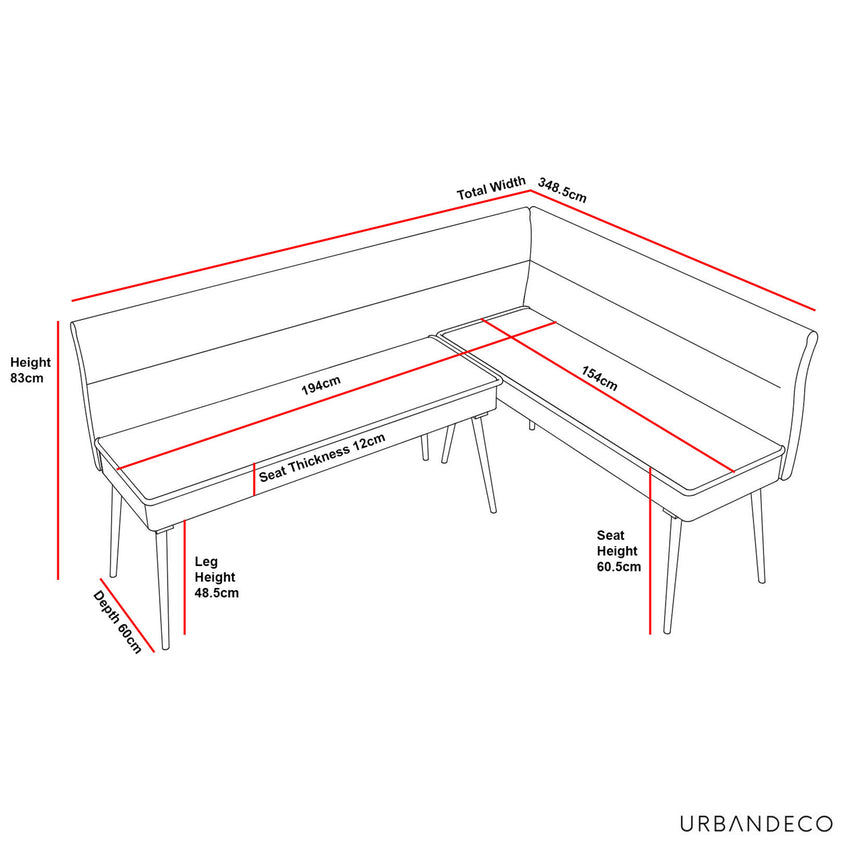 Mercer Grey Fabric Corner Dining Bench - RHF