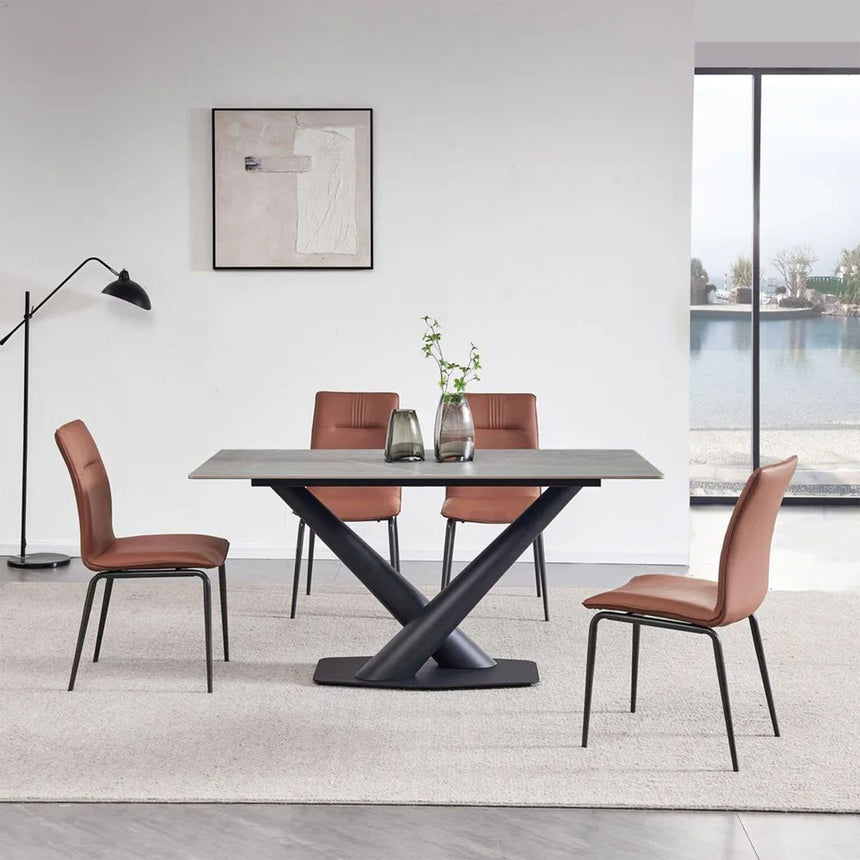 Verona 160cm Grey Ceramic Dining Table with Black V Base