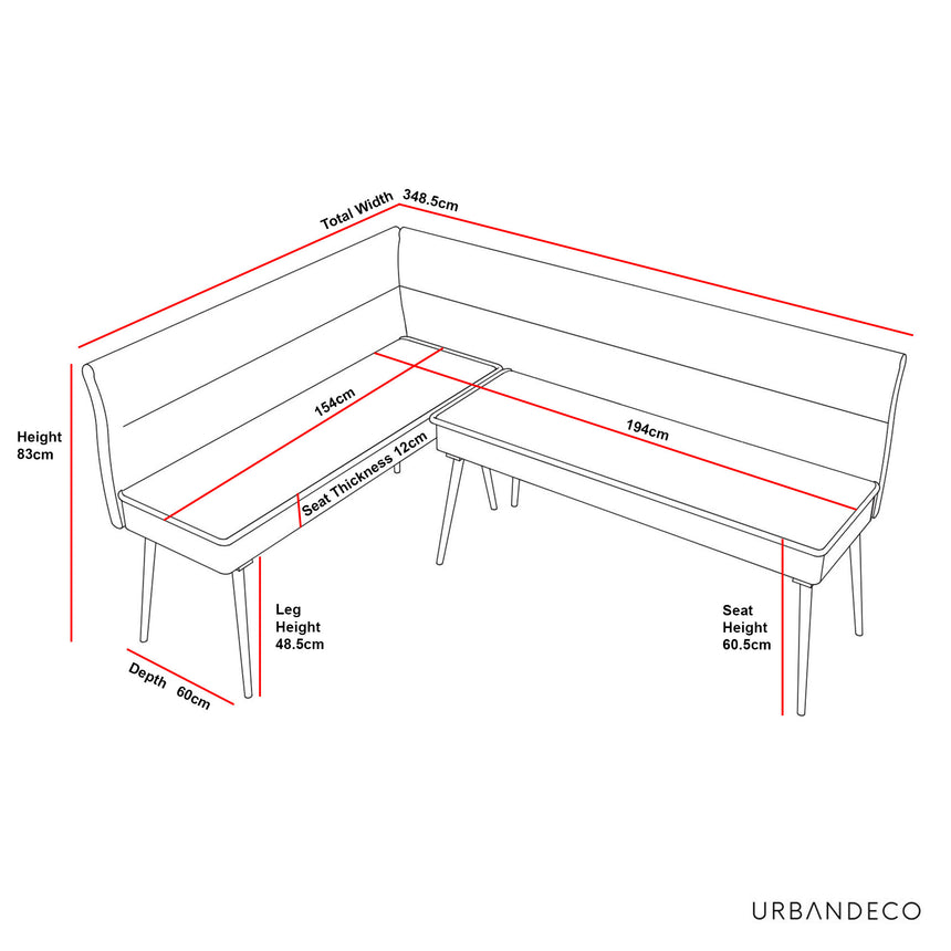 Mercer Grey Fabric Corner Dining Bench - LHF