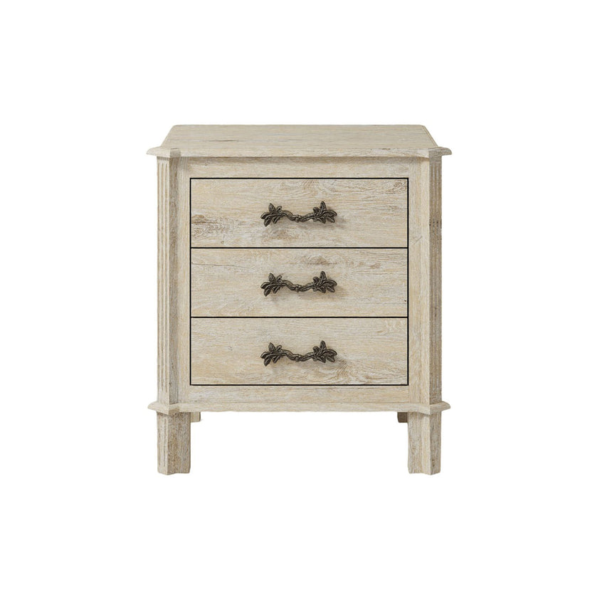 Varallo White Washed Wooden 3 Drawer Bedside Cabinet