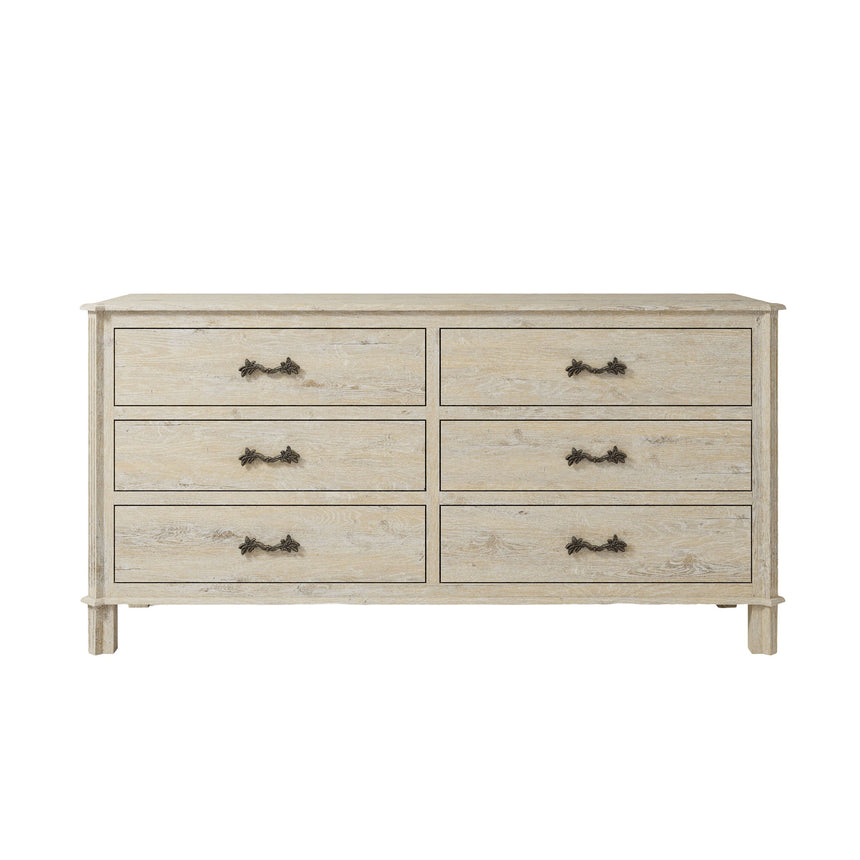 Varallo White Washed 6 Drawer Wide Chest