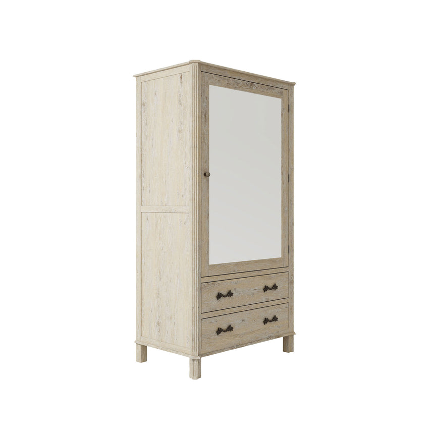 Varallo White Washed Combi Wardrobe - 1 Mirror Door