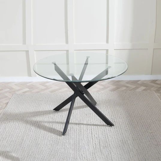 Ravenna Glass 4 Seater Round Dining Table with Black Metal Chopstick Legs