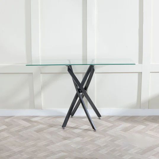 Ravenna Glass Console Table with Black Metal Chopstick Legs