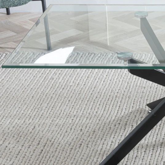 Ravenna Glass Coffee Table with Black Metal Chopstick Legs