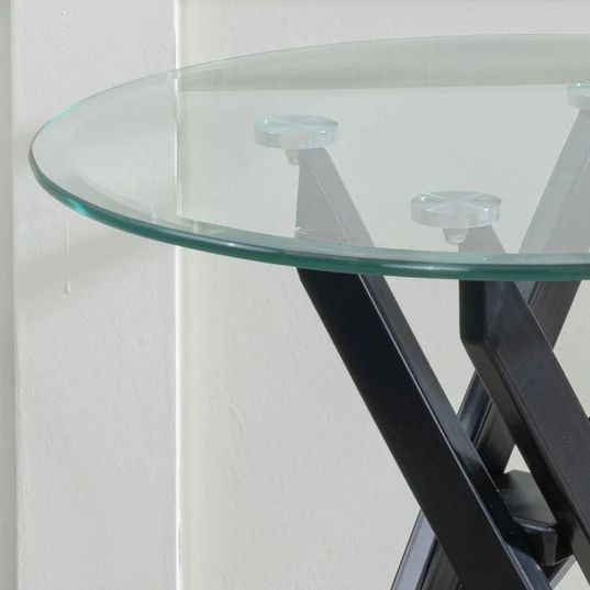 Ravenna Glass Round Side Table with Black Metal Chopstick Legs