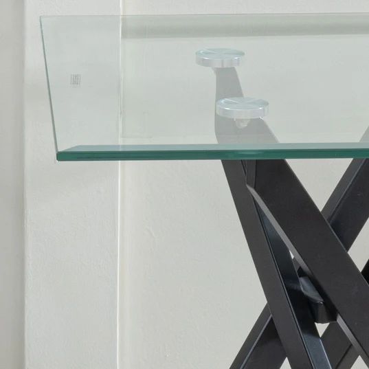 Ravenna Glass Square Side Table with Black Metal Chopstick Legs