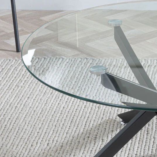 Ravenna Glass Round Coffee Table with Black Metal Chopstick Legs