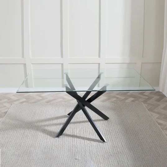 Ravenna Glass 6 Seater Dining Table with Black Metal Chopstick Legs