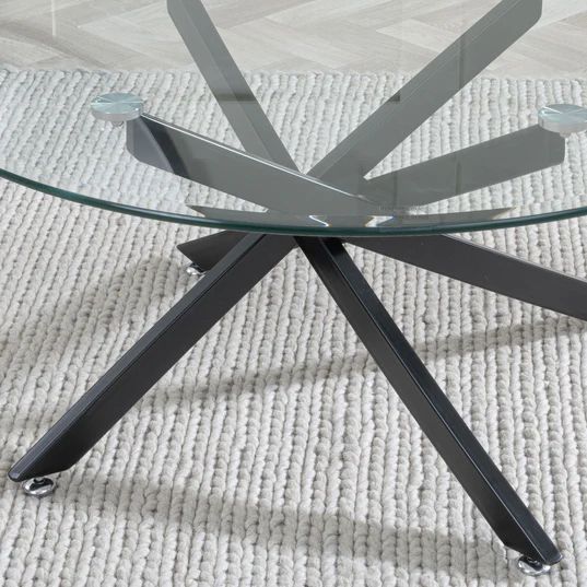 Ravenna Glass Round Coffee Table with Black Metal Chopstick Legs