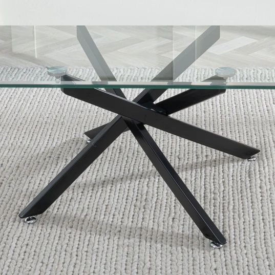 Ravenna Glass Coffee Table with Black Metal Chopstick Legs