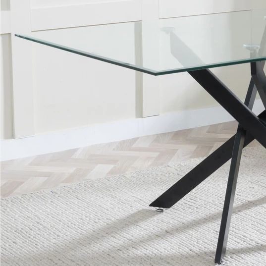 Ravenna Glass 6 Seater Dining Table with Black Metal Chopstick Legs