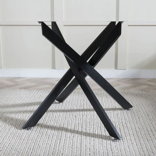 Ravenna Glass 6 Seater Dining Table with Black Metal Chopstick Legs