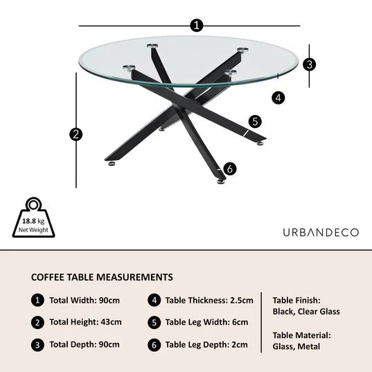 Ravenna Glass Round Coffee Table with Black Metal Chopstick Legs