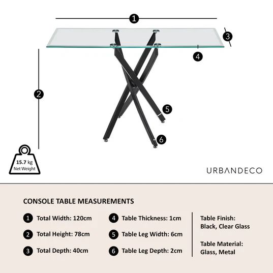 Ravenna Glass Console Table with Black Metal Chopstick Legs