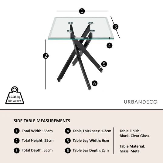 Ravenna Glass Square Side Table with Black Metal Chopstick Legs