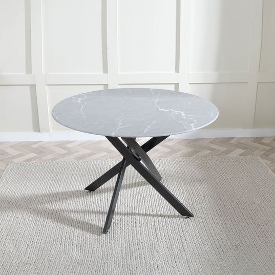 Ravenna Glass 4 Seater Round Dining Table with Black Metal Chopstick Legs